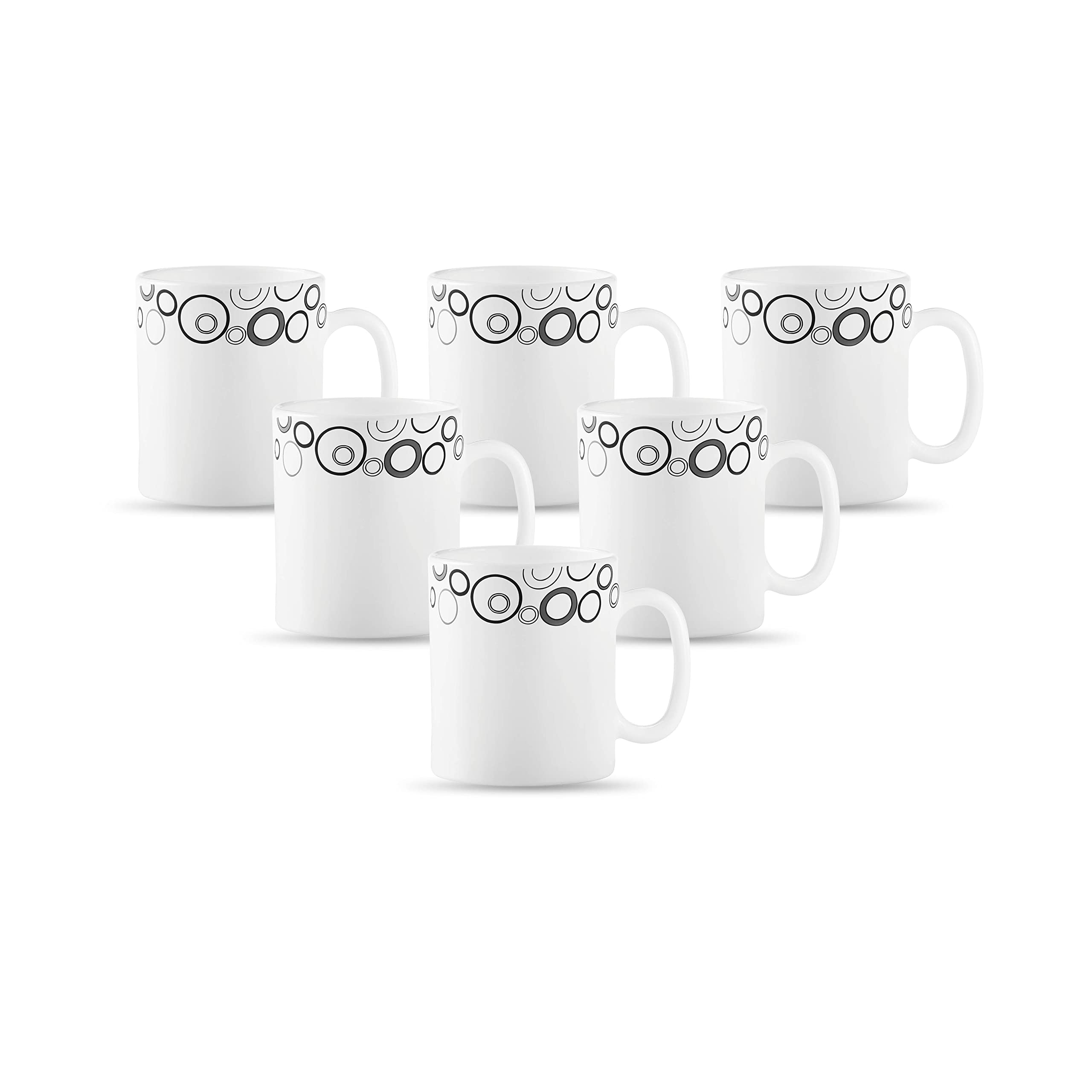 La Opala Diva, Opal Glass Coffee Mug Set Cylinder Medium 6 pcs, Misty Drops, White