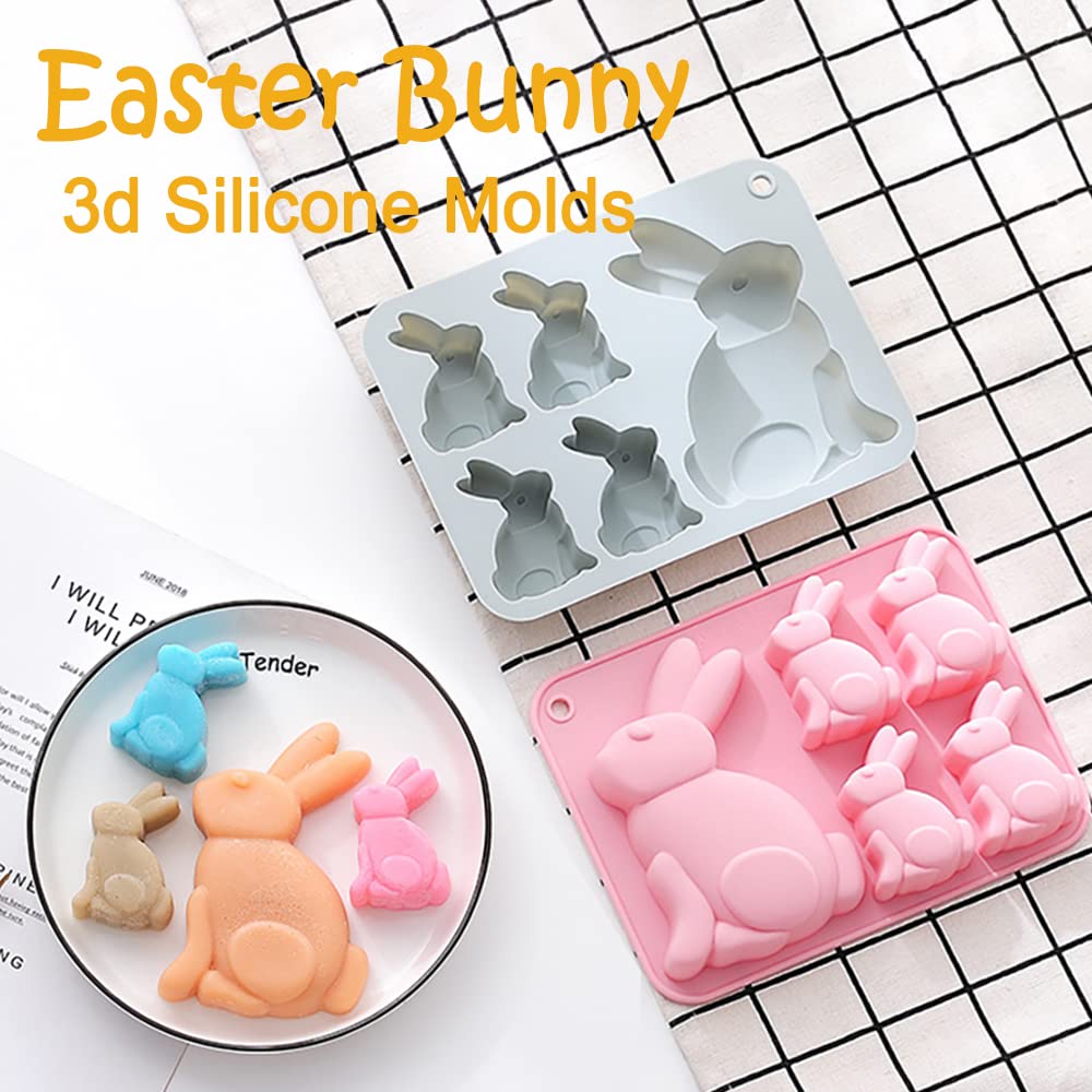 2-Pack Easter Bunny Chocolate Molds Set, 3D Cute Easter Bunny Silicone Mold For Baking Easter Treats Chocolate, Cake, Jelly, Fud