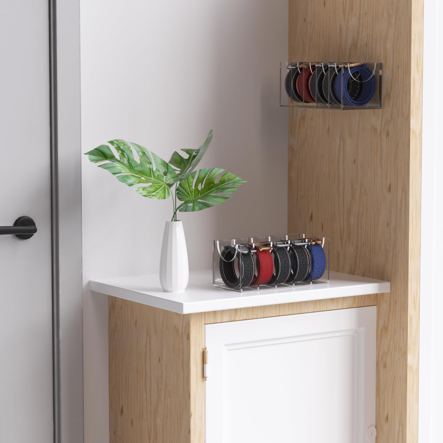 Gti Belt Organizer,Acrylic 5 Compartments Belt Organizer For Closet And Wall,Belt Storage Holder For Drawer,Clear Belt Display C