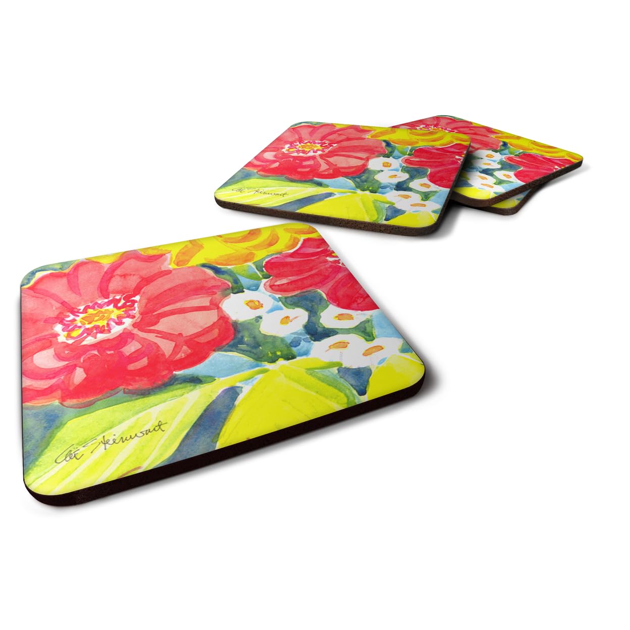 Carolines Treasures Flower Foam Coasters (Set of 4), 3.5 H x 3.5 W, Multicolor
