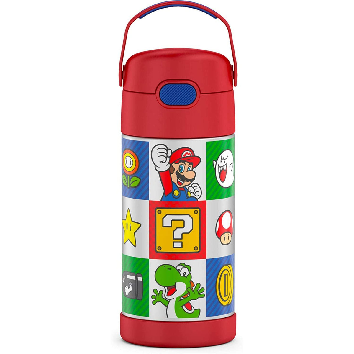 Thermos Funtainer Water Bottle With Straw - 12 Ounce, Super Mario Brothers - Kids Stainless Steel Vacuum Insulated Water Bottle