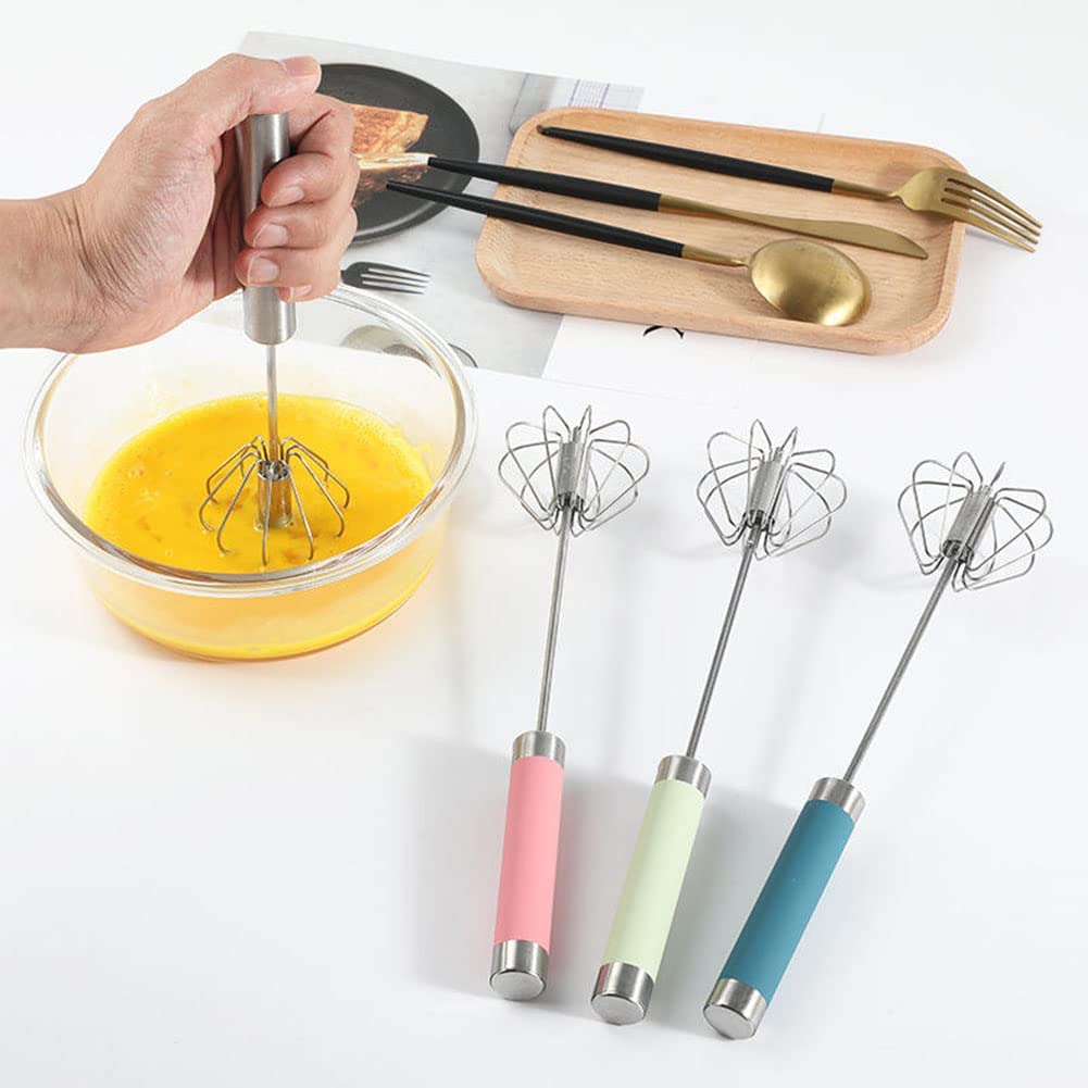 Stainless Steel Semi-Automatic Egg Whisk - 3Pcs Hand Push Rotary Whisk Blender (3 Pack)