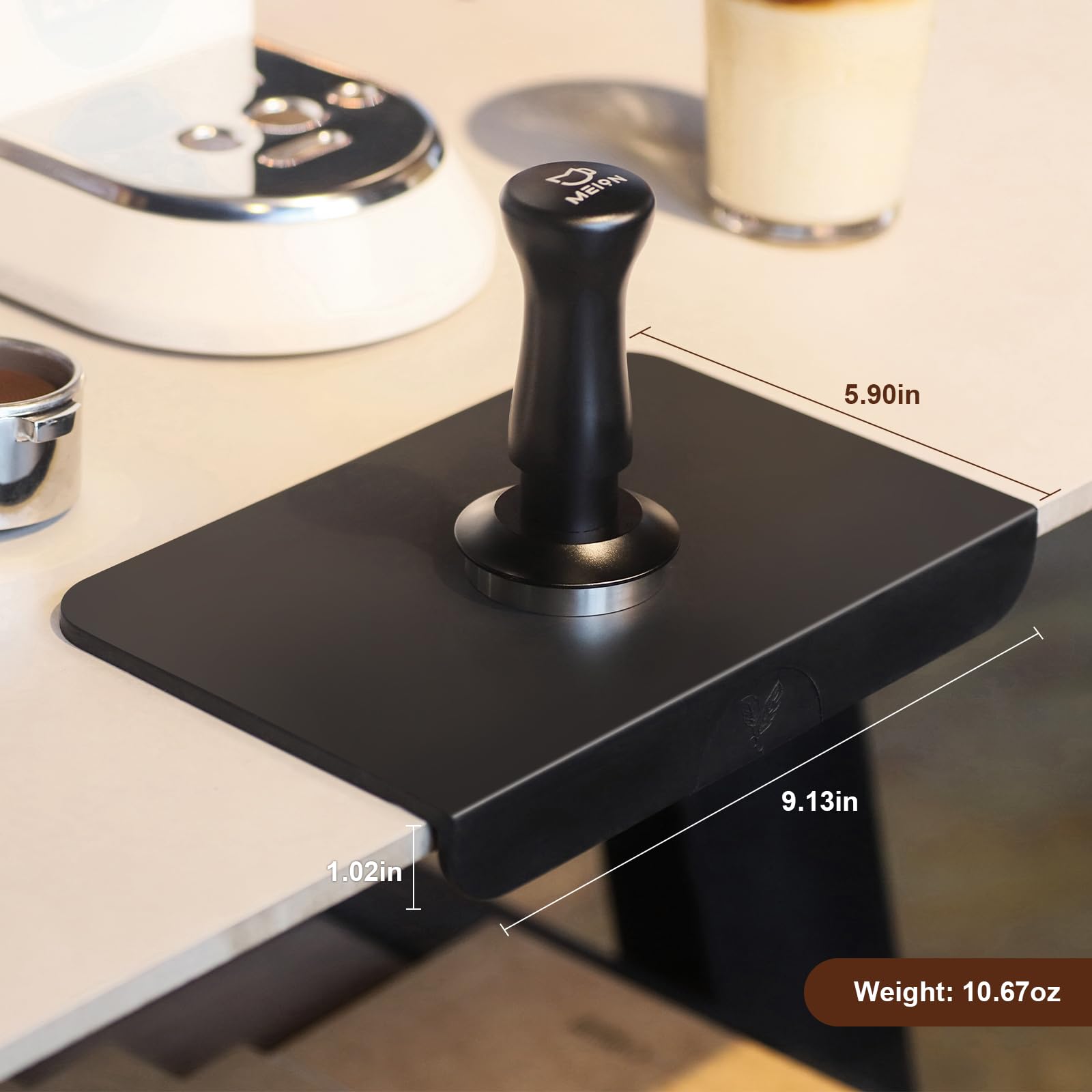 MEION Espresso Tamper Mat - Medium Black Silicone Tamping Mat, Waterproof & Heat Resistant, Model Mat-1