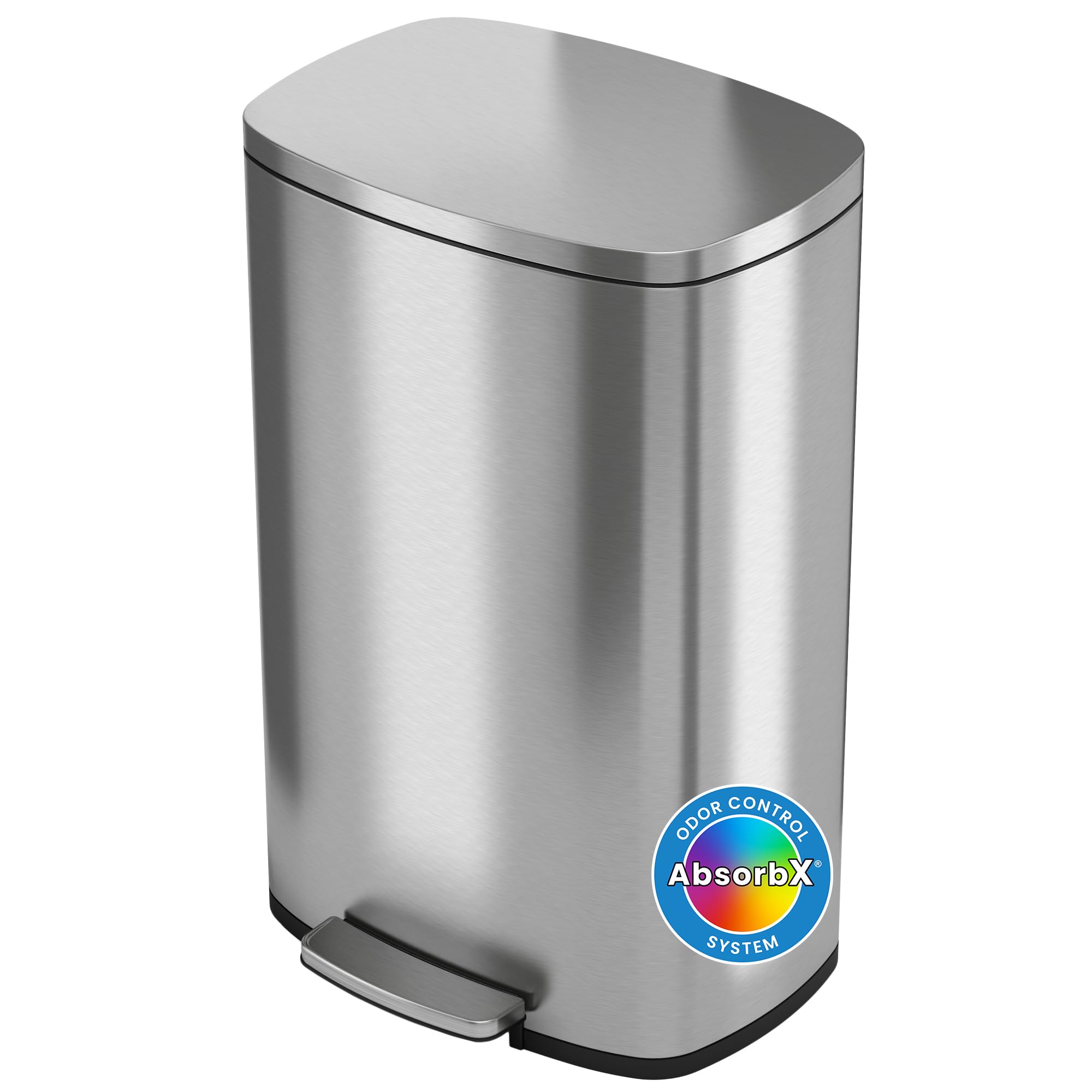 Itouchless Softstep 13.2 Gallon Step Kitchen Trash Can With Lid And Odor Filter, Stainless Steel 50 Liter Trashcan For Home Offi