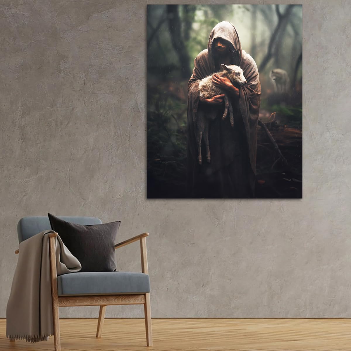 Jesus And Lamb Canvas Wall Art Jesus Rescues A Muddy Lamb Picture Wall Art Canvas Print Christian Home Decor 12X16 Inch