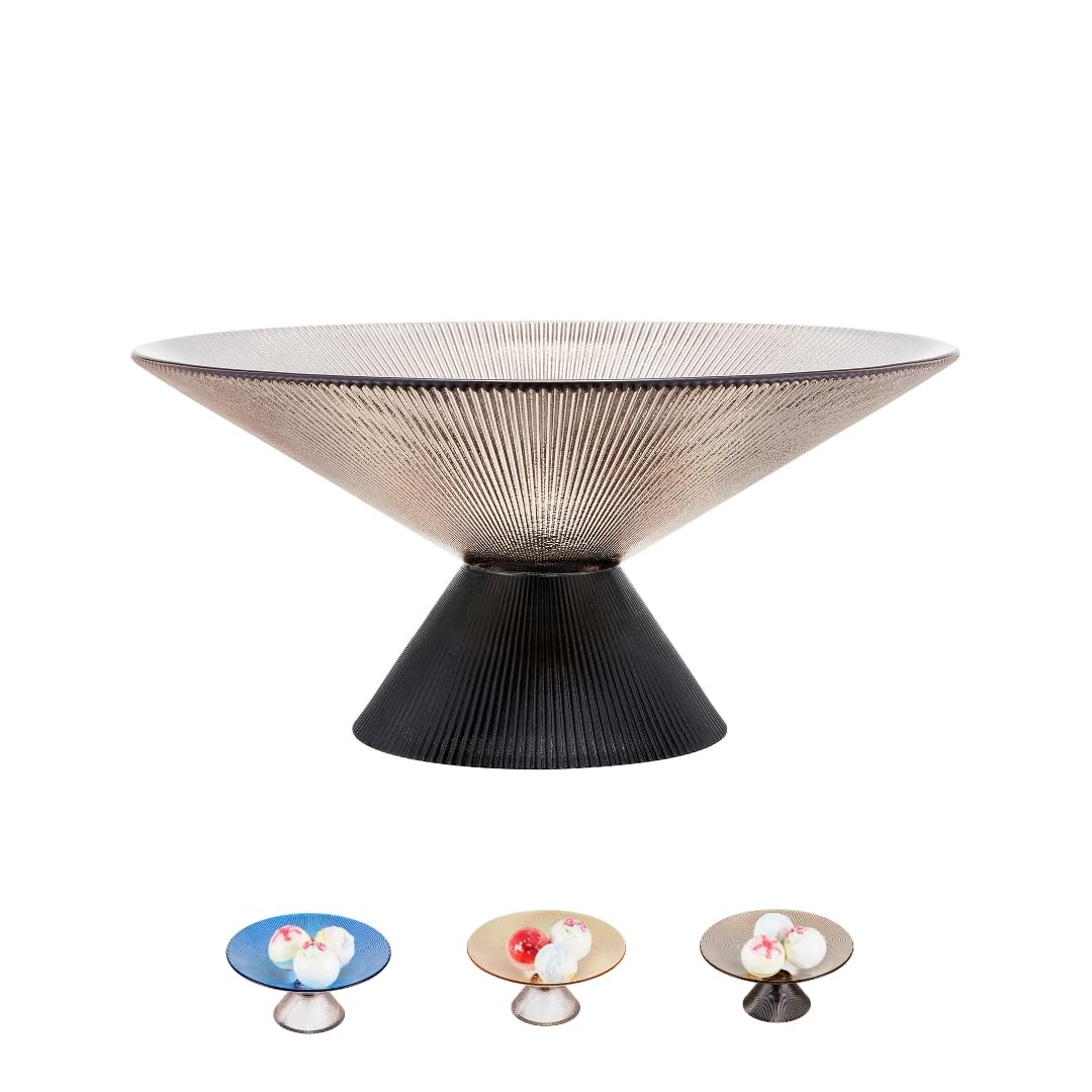 SPRINGBOW Fruit Bowl - 10    Gray Decorative Bowl with Ripple and Pedestal - Purse bowl, Decorative Bowls for Home D  cor, Glass