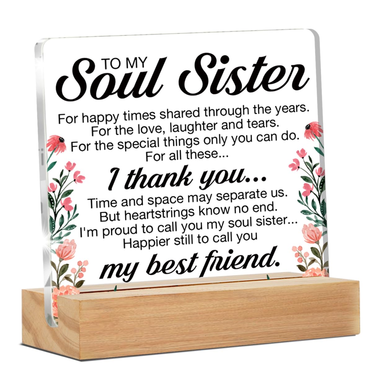 Soul Sister Gifts, Friendship Gifts for Best Friend Women, Thank You Gifts for Friends Women Soul Sister BFF, Soul Sister Clear 