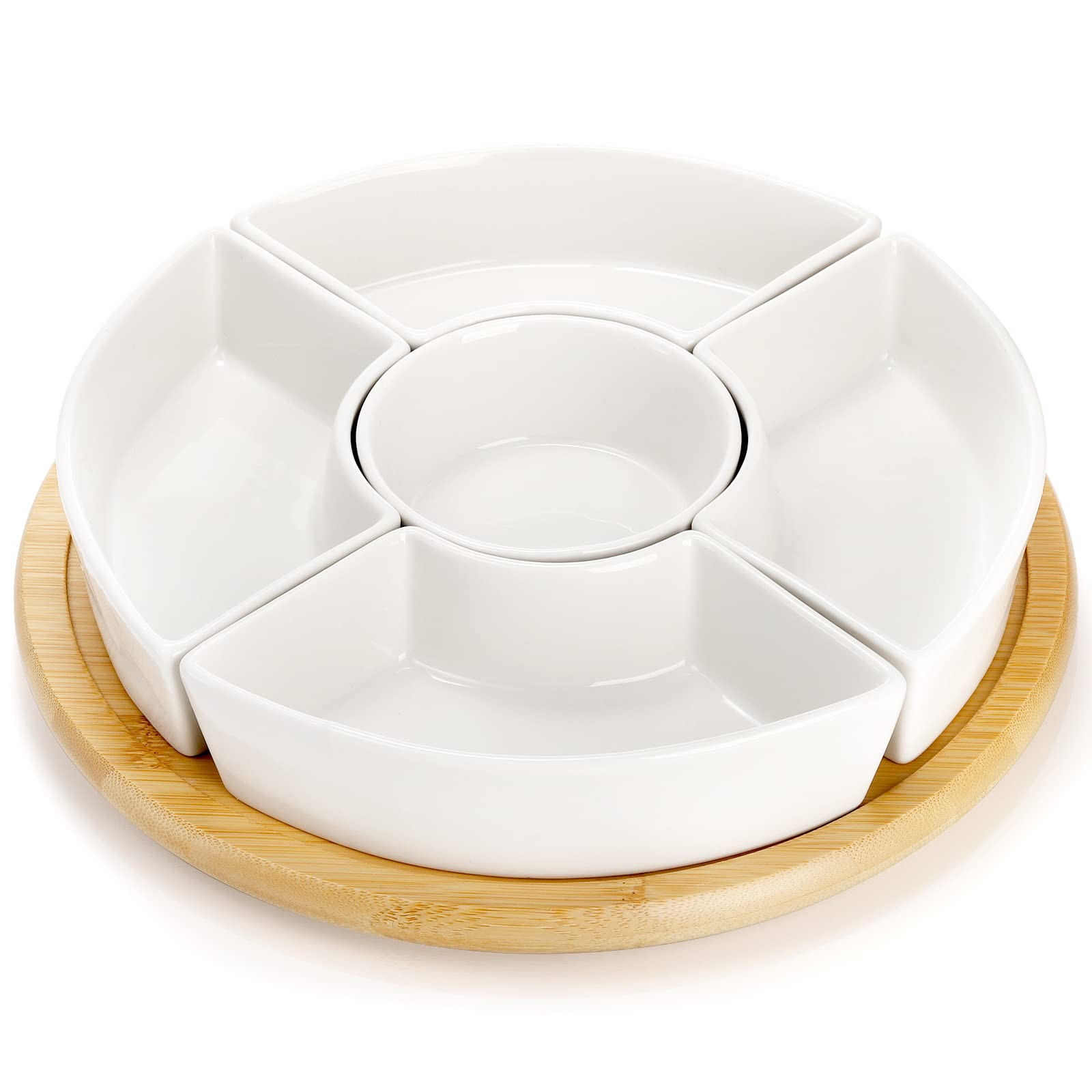 Lyellfe Divided Serving Dish Lazy Susan, 360 Rotatable Porcelain Appetizer Snack Tray Platter For Fruit, Veggies, Candy, Relish