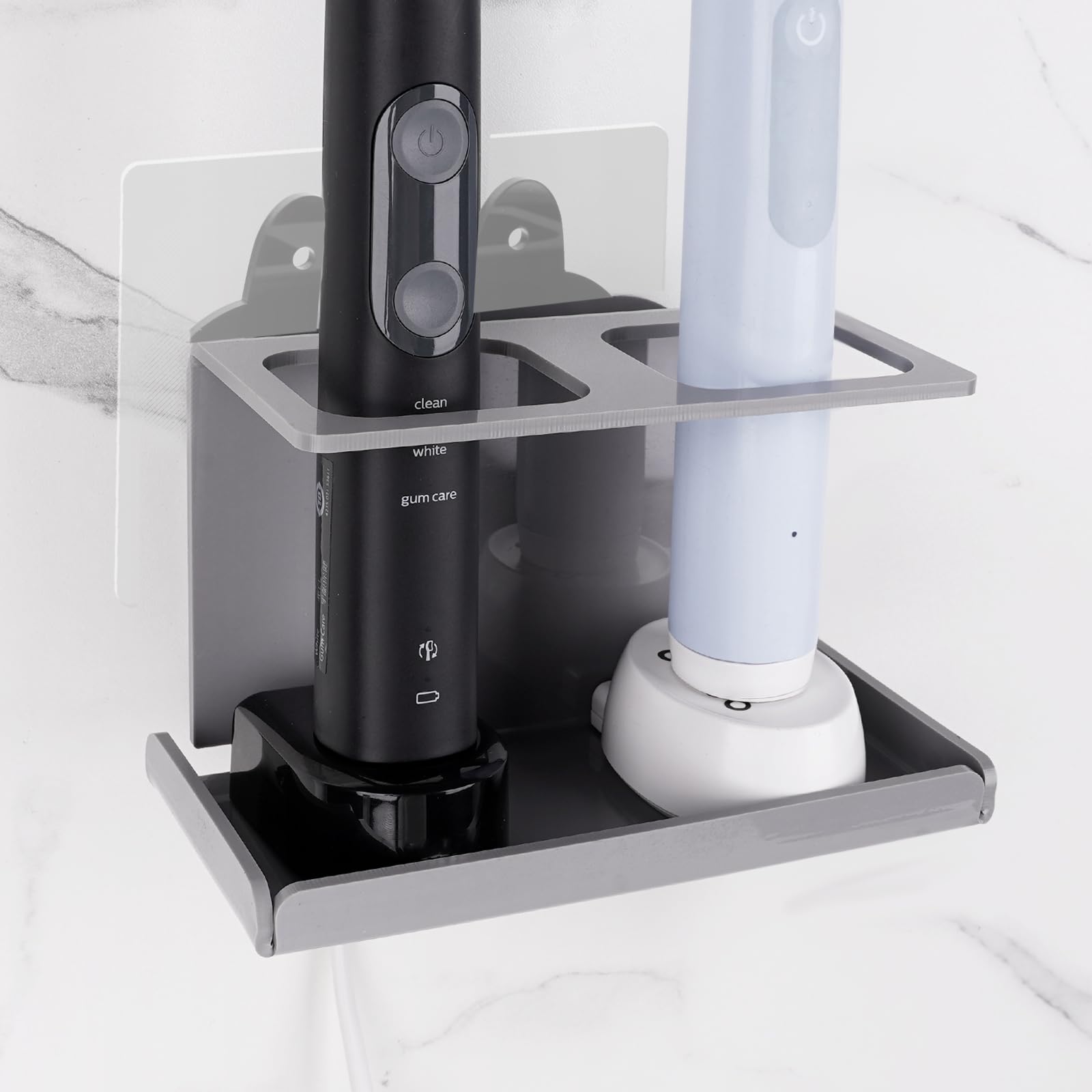 Electric Toothbrush Holder Wall Mounted, Electric Toothbrush Cord Organizer Holds 2 Chargers, Self Adhesive Electric Toothbrush 