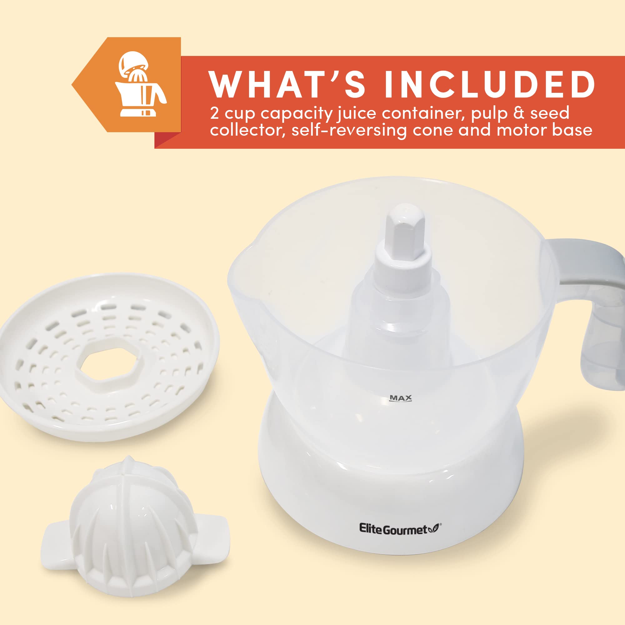 Elite Gourmet Ets-411 Bpa-Free Electric Citrus Juicer Extractor: Compact Large Volume Pulp Control Oranges, Lemons, Limes, Grape