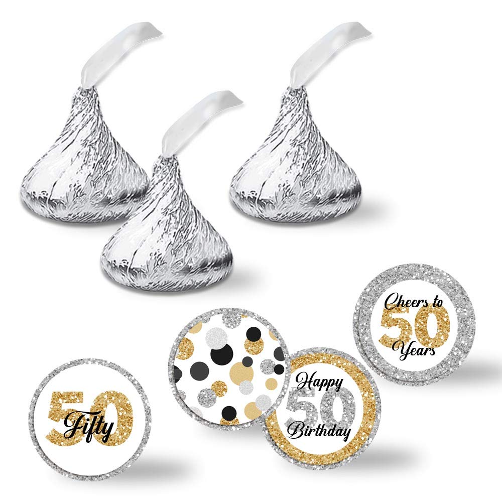 Confetti Polka Dot 50Th Birthday Party Kiss Sticker Labels, 300 Party Circle Sticker Sized 0.75    For Chocolate Drop Kisses By