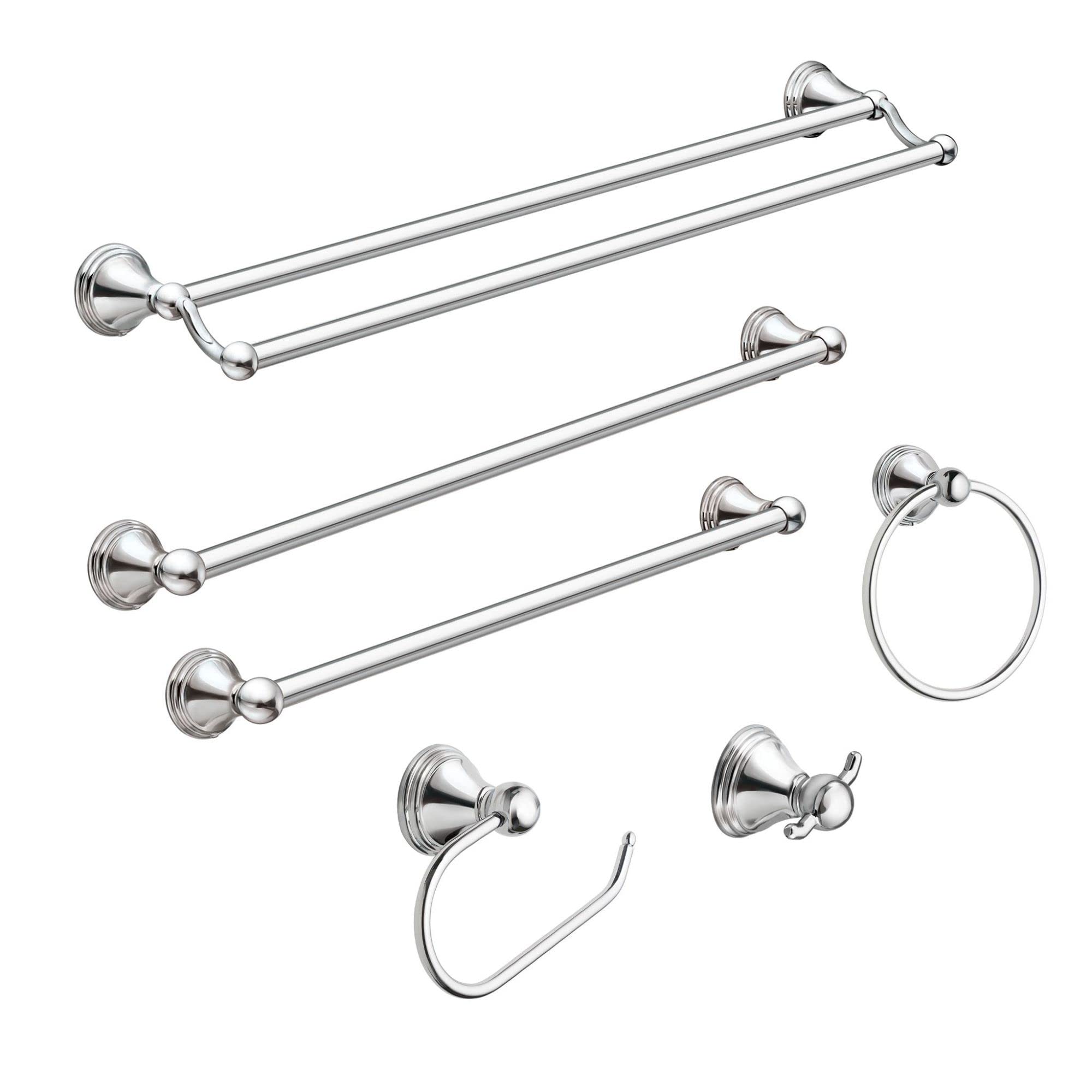 Moen Dn8422Ch Preston 24-Inch Bathroom Double Bar Towel Bar 5.38-Inches Deep, Chrome