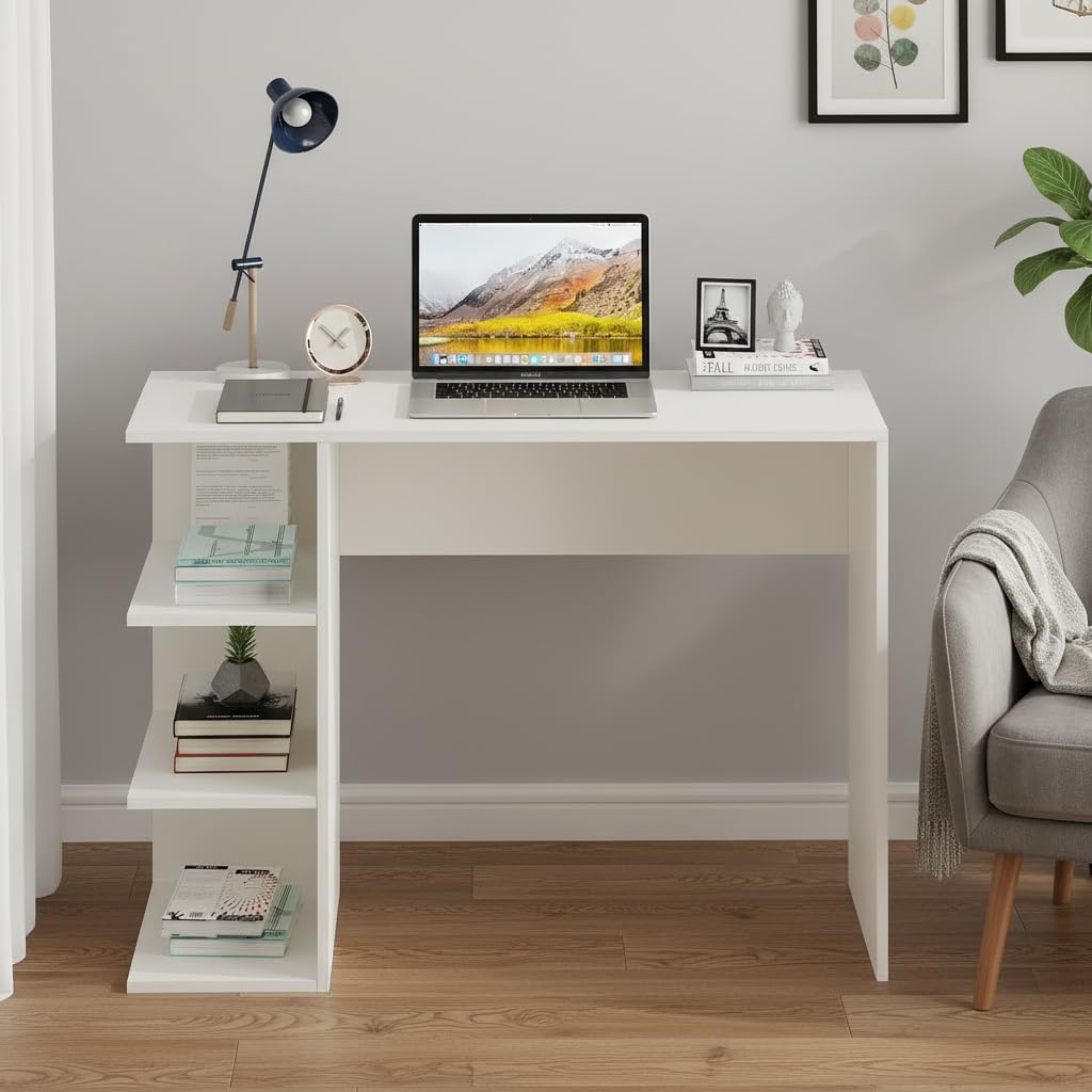 FURNEASER Qualish Study Table with Under Desk Storage Shelf  Desktop Table for PC, Laptop, Study, Drawing, Gaming Computer Tabl