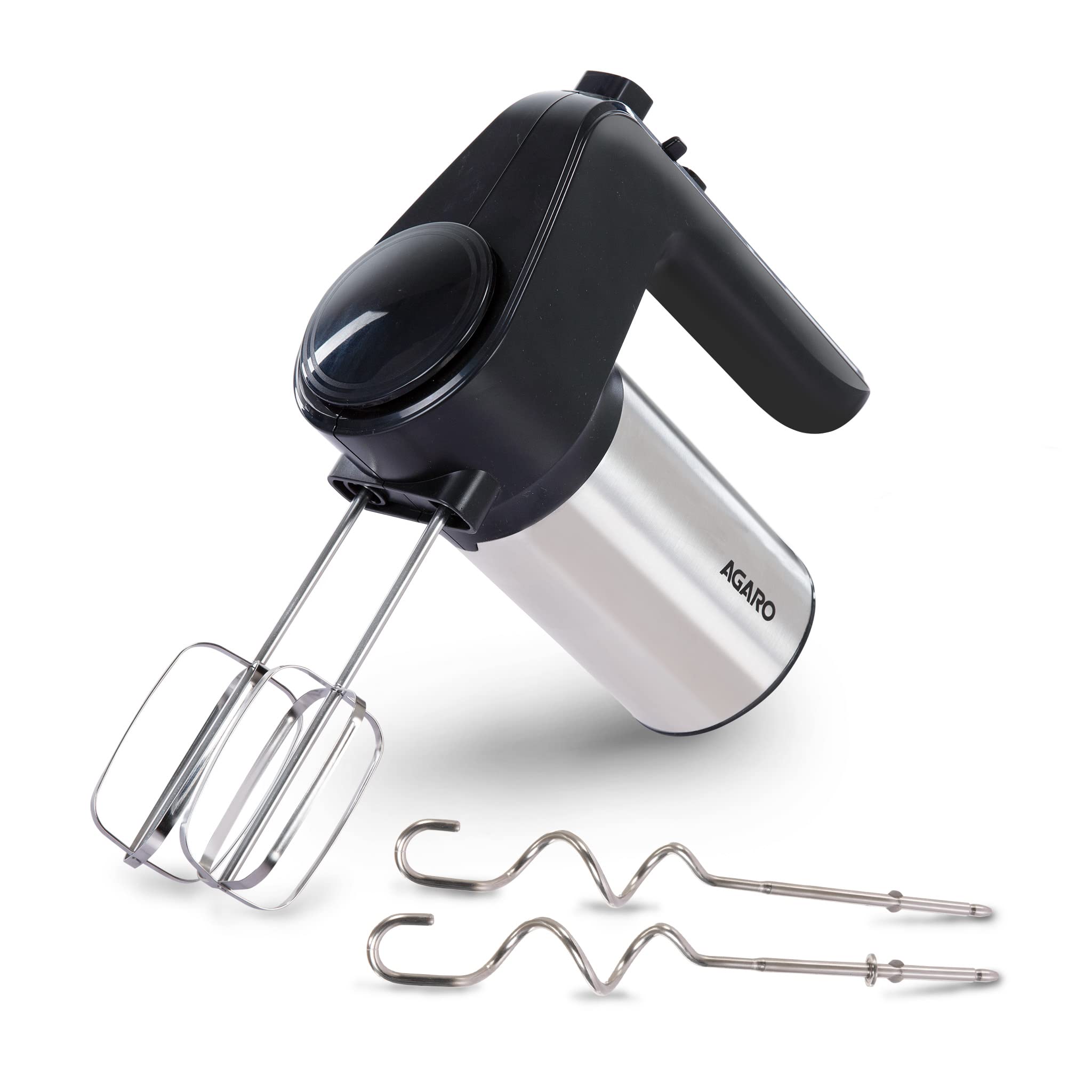 AGARO Elegant Hand Mixer, 300 Watts, Stainless Steel, 6 Interchangeable Speed Settings, Turbo Function, Interchangeable Beaters 