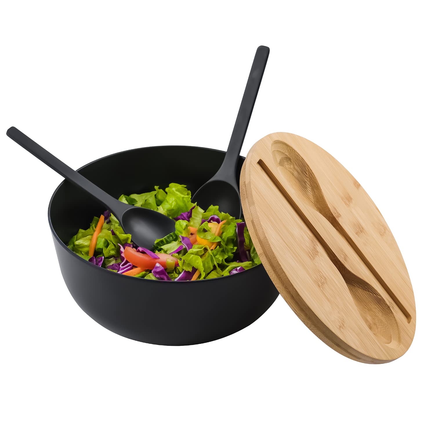 Lovyanxue Bamboo Fiber Salad Bowl With Servers Set Large 9.8Inches Nature Bamboo Mixing Bowl With Servers With Lid Spoon And For