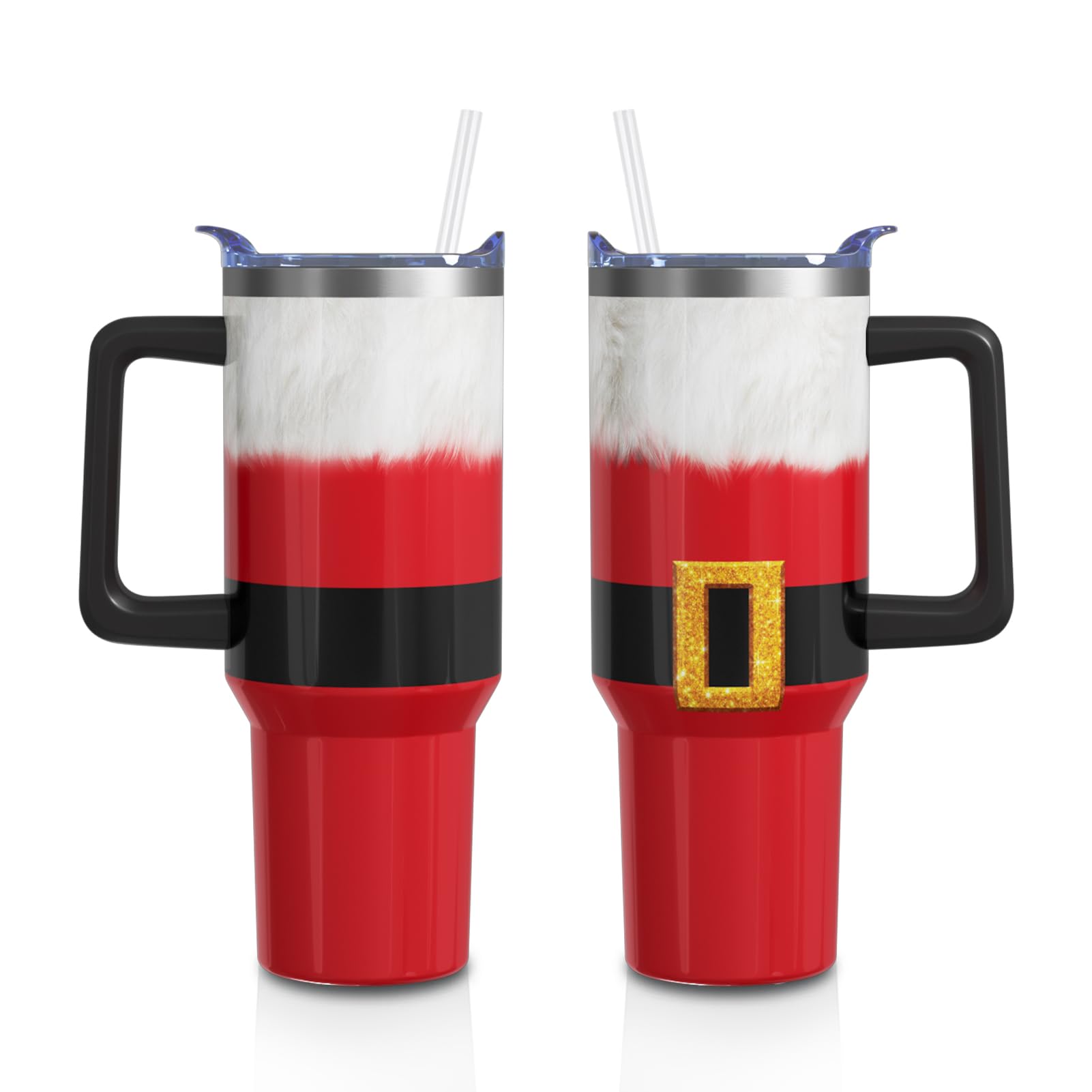 Aokoyi Christmas Gifts 40 Oz Tumbler with Handle and Straw, Red Xmas Santa Claus Clothes Stainless Steel Insulated Cup Water Bot