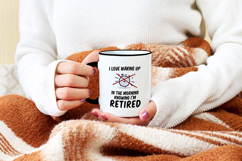 Casitika Retirement Gifts for Men and Women. 11 oz Retired Mug Gift Idea for Coworker. I Love Waking Up in the Morning Retired.