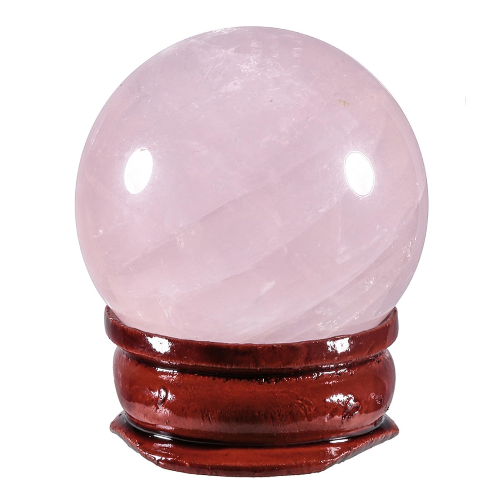 Nupuyai 1.38-1.57 Natural Rose Quartz Crystal Ball with Wooden Stand, Decorative Stone Sphere Sculpture Figurine for Home Office