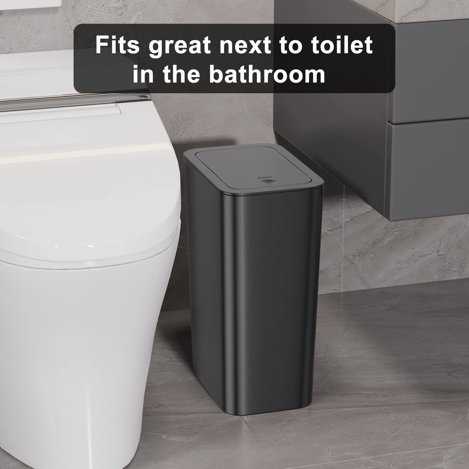 N. Netdot Bathroom Trash Can With Lid 3 Pack Set, 2 Packs 3.4 Gal 13L Slim Kitchen Trash Can And 1 Pack 2.6Gal 10L Garbage Can,