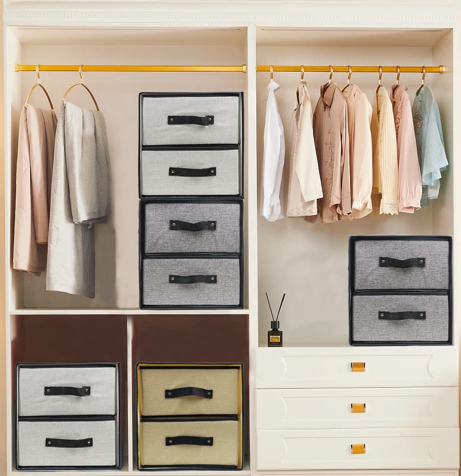 Linen Closet Organizers and Storage, Fabric Storage Drawer Organizer, Dresser Organizer with 2 Drawers for Underwear, Sock, Bra,