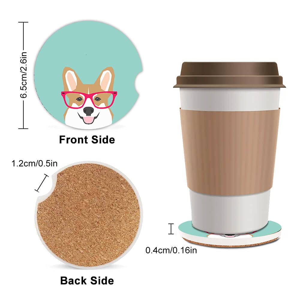 Corgi Cute Puppy Absorbent Cup Holders Car Coasters Ceramic Stone Drinks Coaster Set Corgi Gifts for Dog Lovers and Pet Owners Love Corgi Puppies 2.56''(2 Pack)