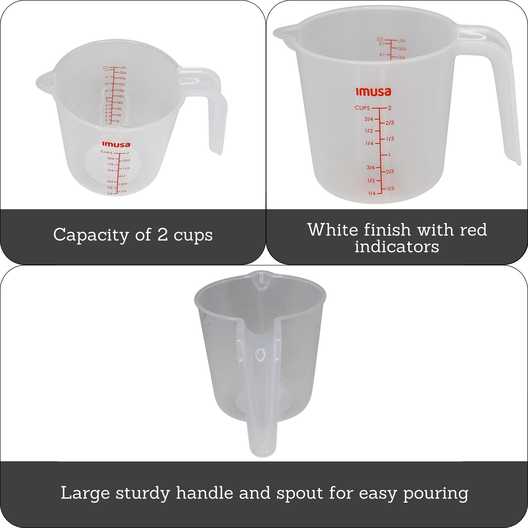 Imusa Imu-71104 2 Cup Plastic Measuring Cup, Transparent