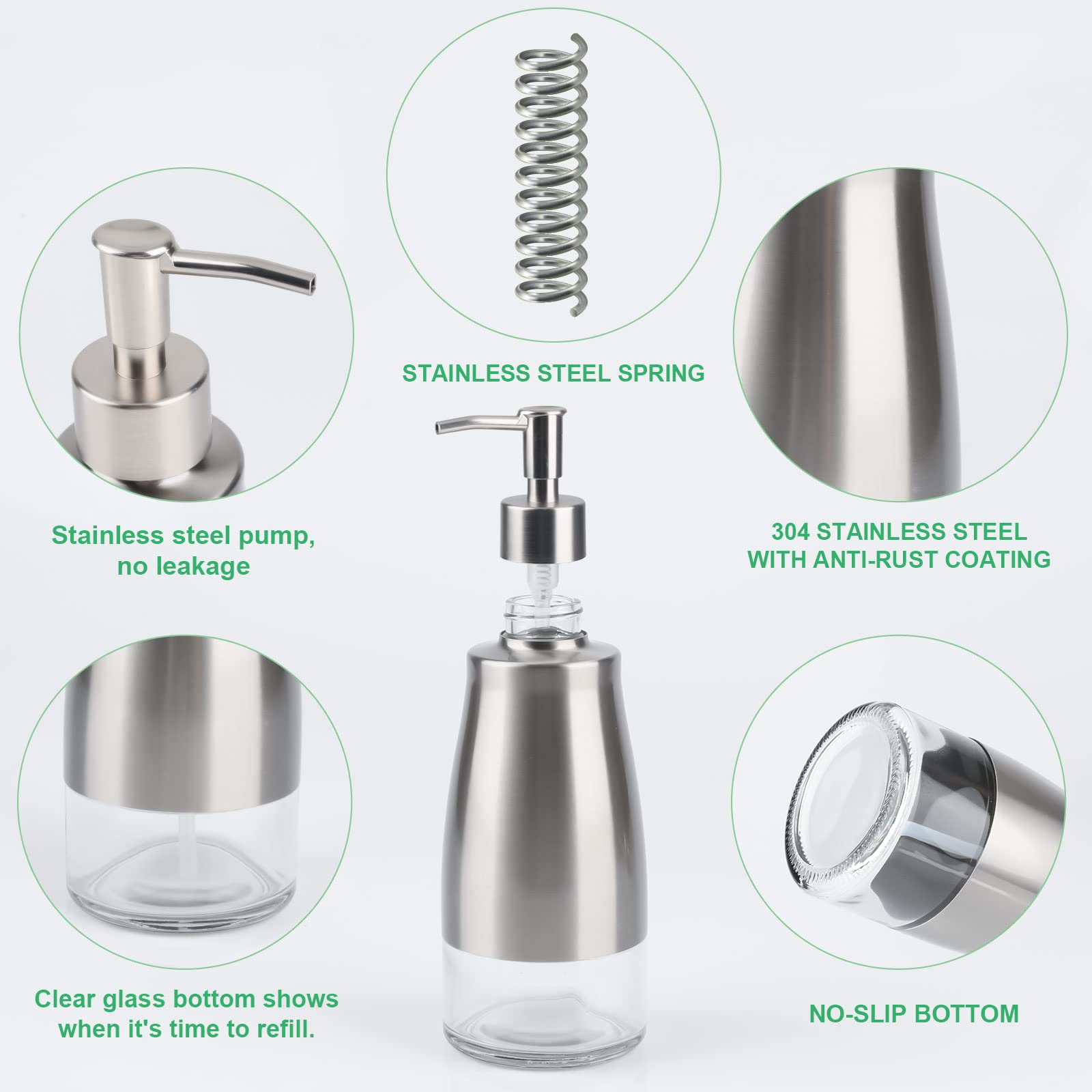 Monige Hand Soap And Lotion Dispenser Set Bathroom Countertop Kitchen Dish Soap Brushed Nickel Pump Container Stainless Steel Fr