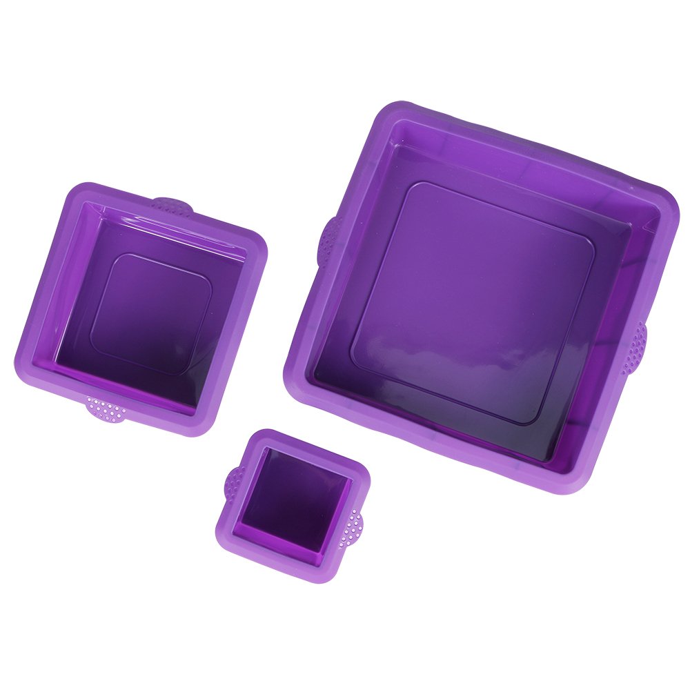 Webake Square Cake Pan Set Silicone Cake Mold Baking Pans For 3 Tier Cake Layer Tin, 9 Inch, 6 Inch, 3 Inch For Birthday Wedding