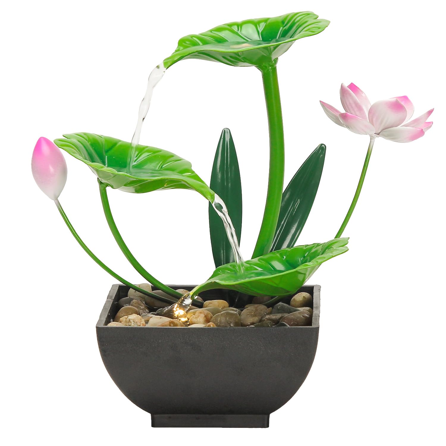 Tabletop Fountain, Waterfall Fountain, Indoor Water Fountain, 3-Tier Lotus Desk Fountain. Home Decor with Natural River Rocks So