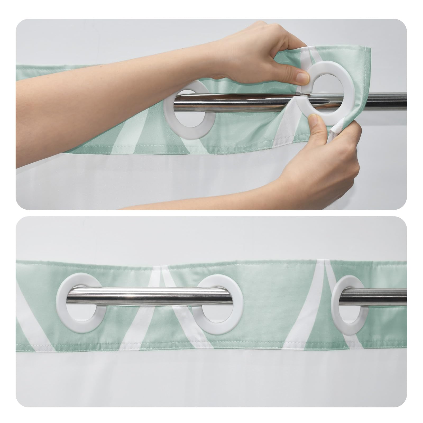 Yiatn No Hook Ombre Teal Shower Curtain With Snap In Fabric Liner Set - Hotel Style With See Through Mesh Top Window, Modern Geo