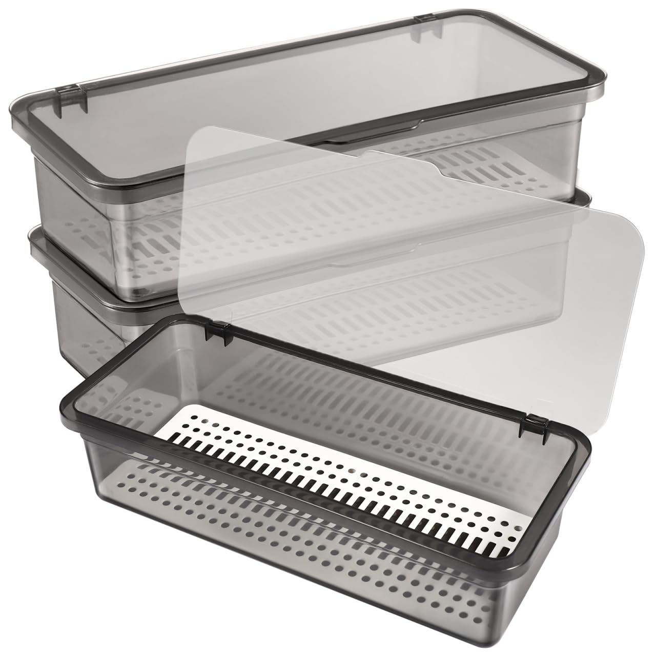 Unomor 3 Pcs Silverware Organizer with Lid Black Plastic Utensil Organizer with Drain Board Kitchen Storage Box for Countertop D