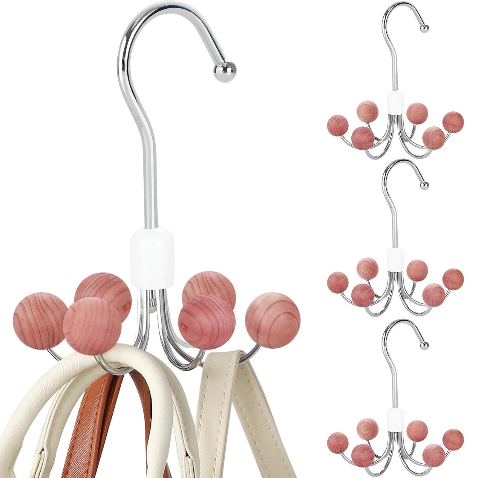 Topia Hanger Hoodie Hangers 4-Pack With 6 Cedar Balls, 360Swivel Purse Hanger, Scarf Hanger, Closet Hooks, Handbag Organizer, Br