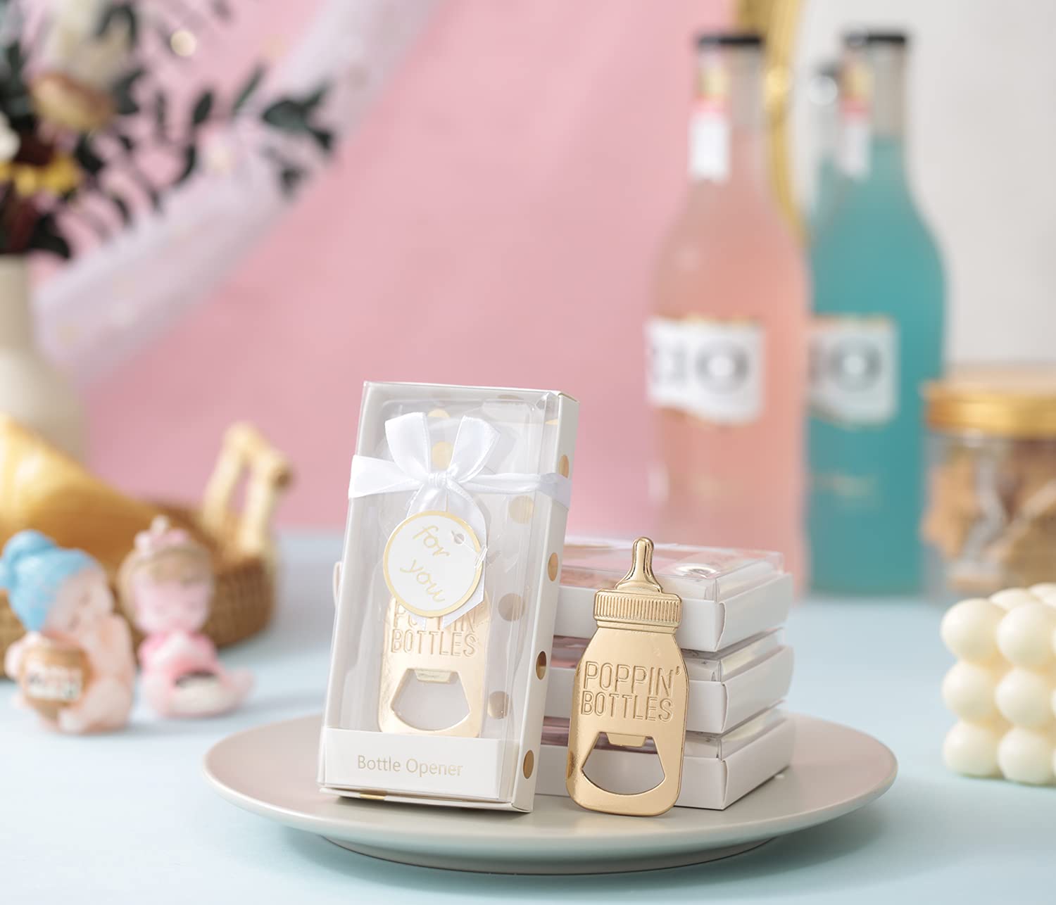 24Pcs Baby Bottle Openers For Baby Shower Favors,Gifts,Decorations,Or Souvenirs For Guests With Gift Box,Popping Design For Boy