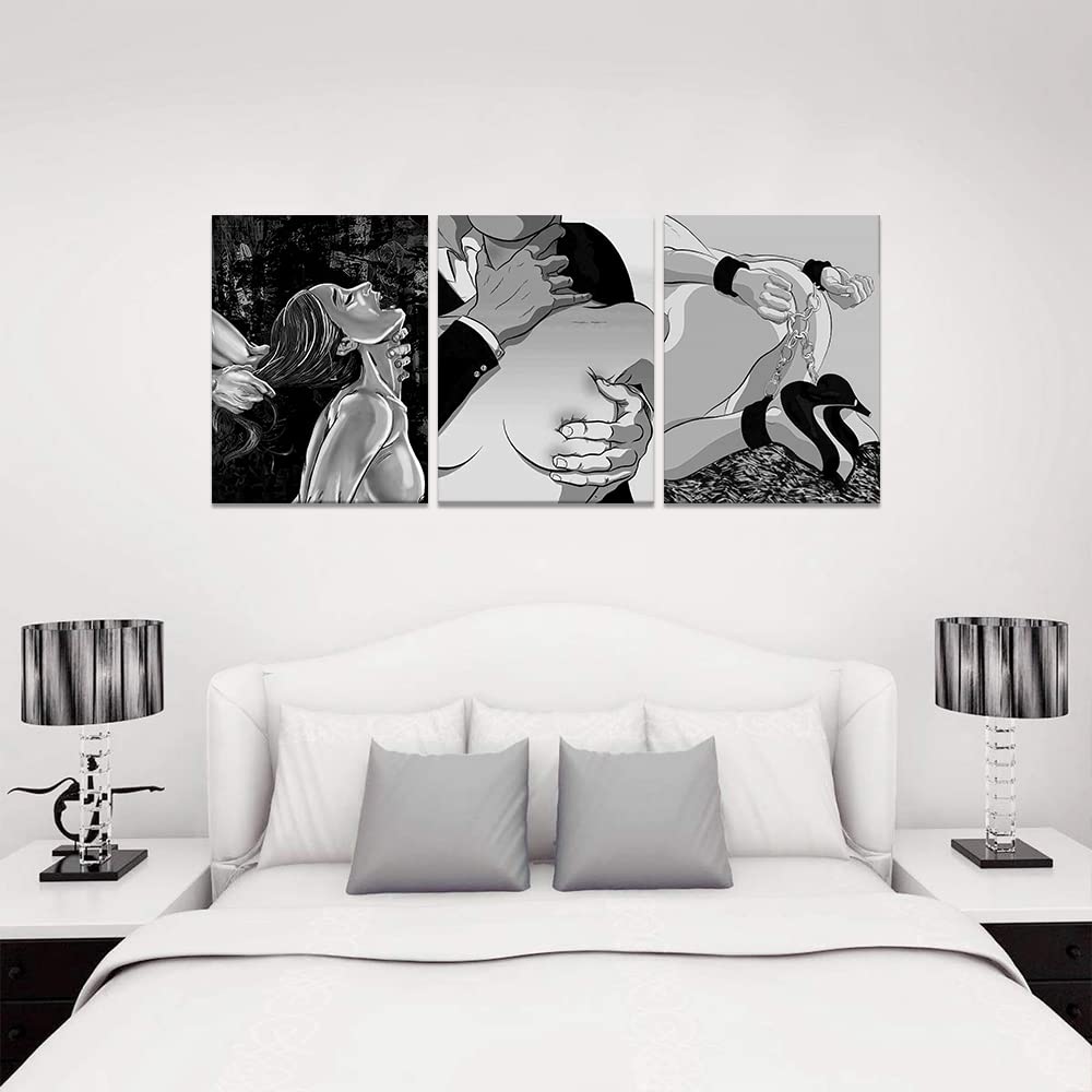 Sexy Lovers Wall Art 3 Panels Couple Poster Abstract Body Art Black And White Picture Sexy Women Paintings Canvas Artwork For Li