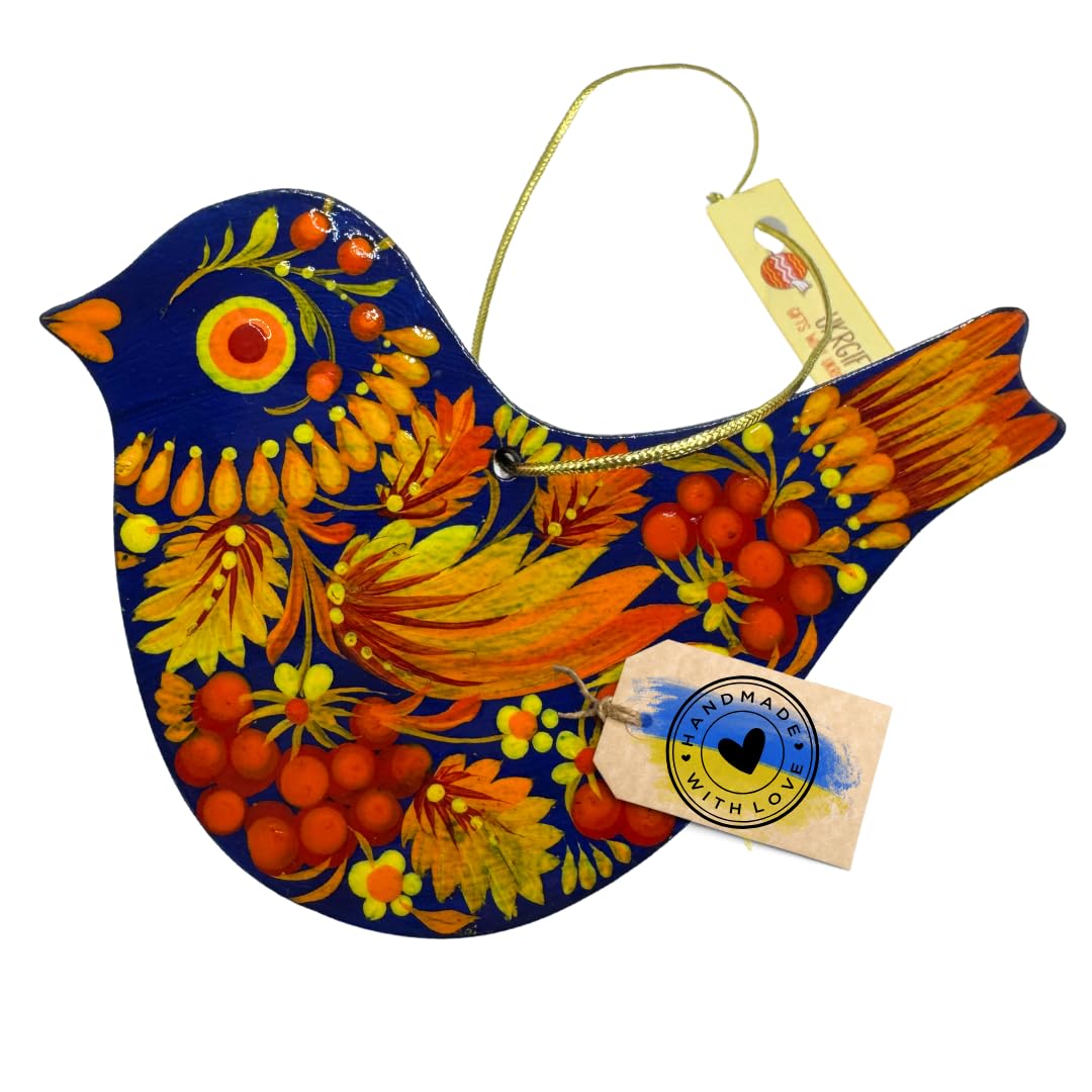 Christmas Tree Bird Ornament 4,3 x 3,3 x 0,2 inch Wooden Beautiful Hand-Painted Both Sides Christmas Tree and Easter Birds Decor