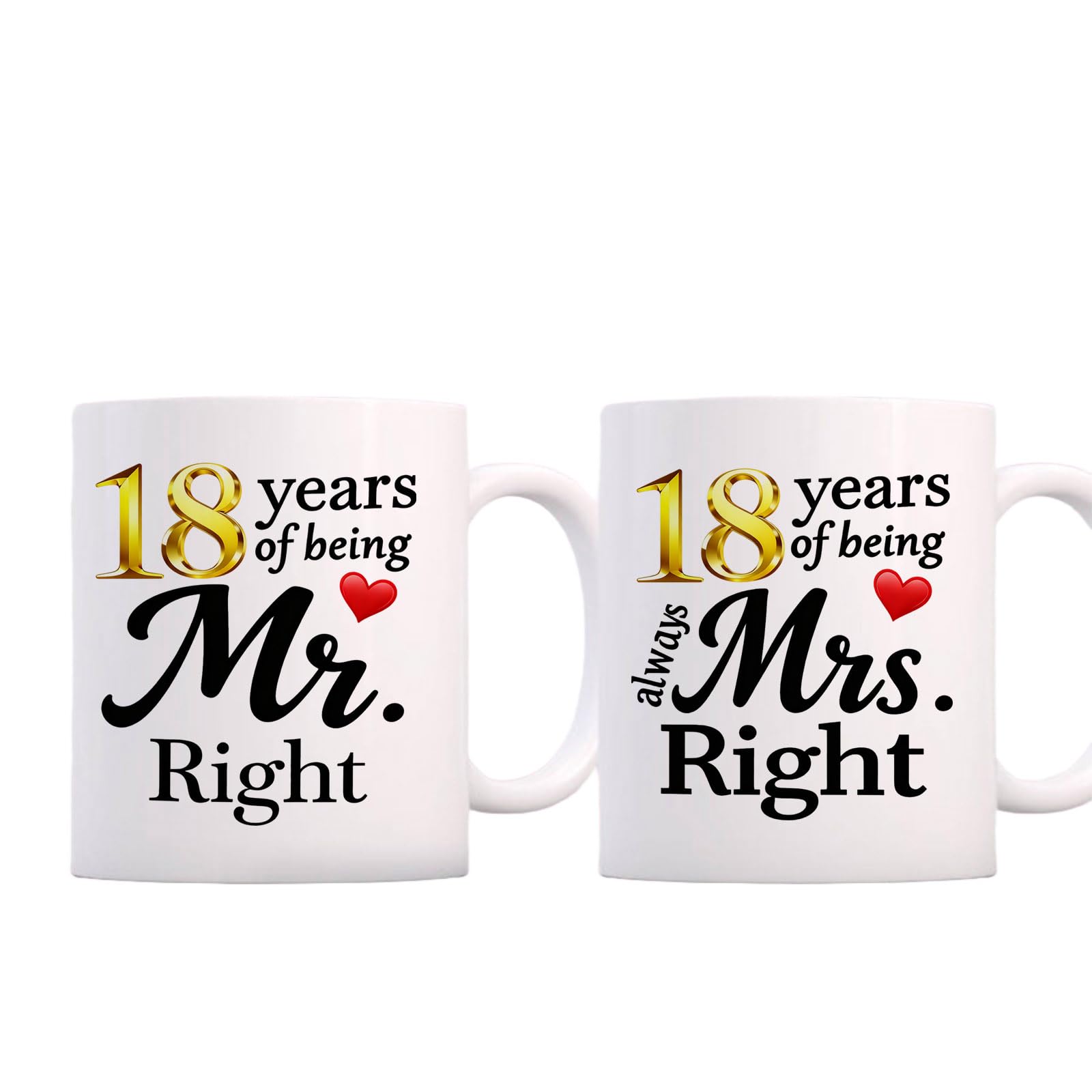 SIUNY 18 Year Anniversary For Couple Coffee Mugs Set of 218th Wedding Gifts Decorations for Parents Grandparents Husband Wife H