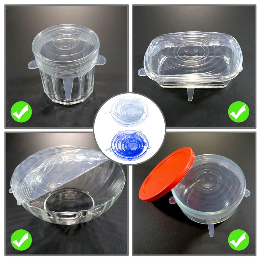 12 Pcs Silicone Stretch Lids Set, 6 Sizes, Reusable Food Storage Covers ,Silicone Bowl Covers,Flexible To Fit All Shape Of Conta