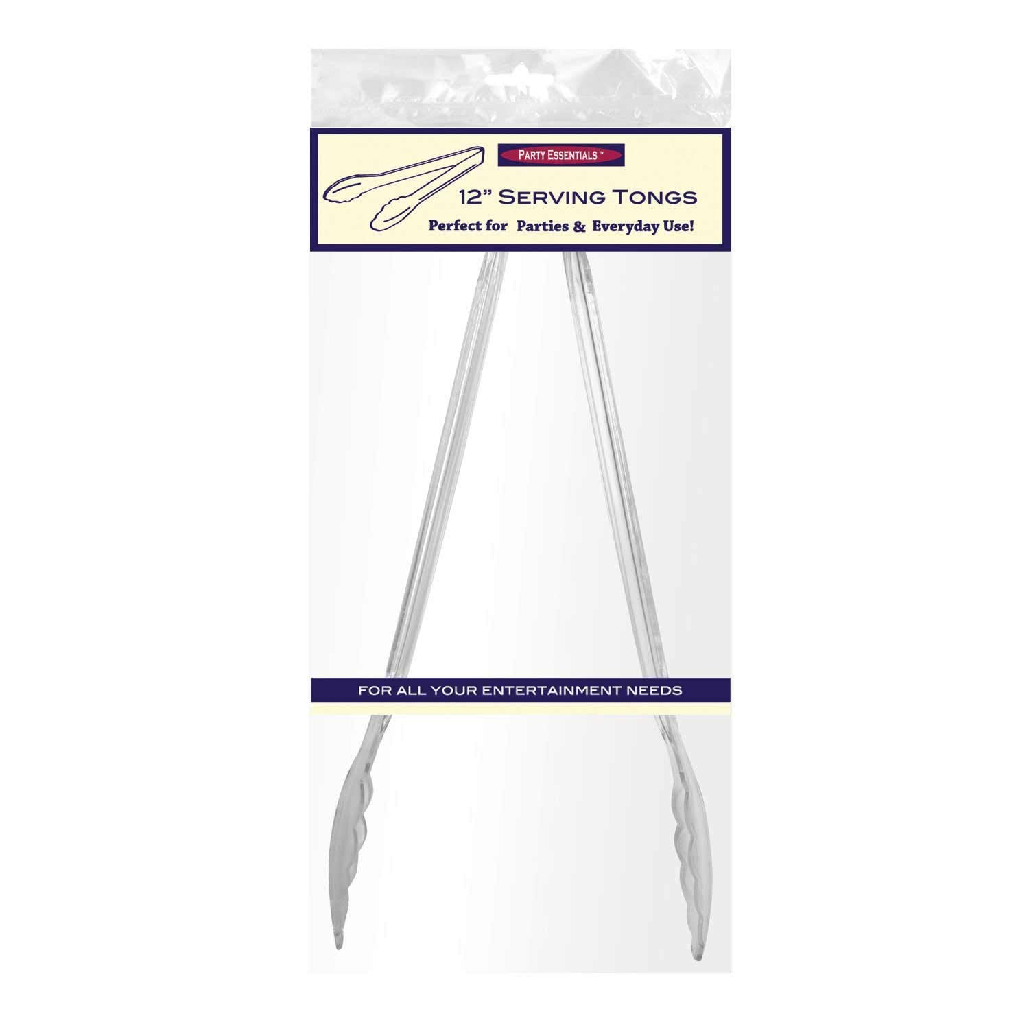 Party Essentials Hard Plastic 12'' Serving Tongs, Clear