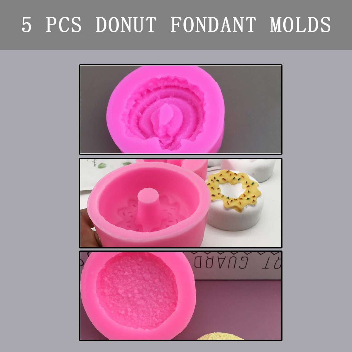 KuuGuu Donut Fondant Molds, Non-Stick Silicone, Dishwasher Safe, Pink, Size 1, Model 1 - Perfect for Cake Decoration and Pastries