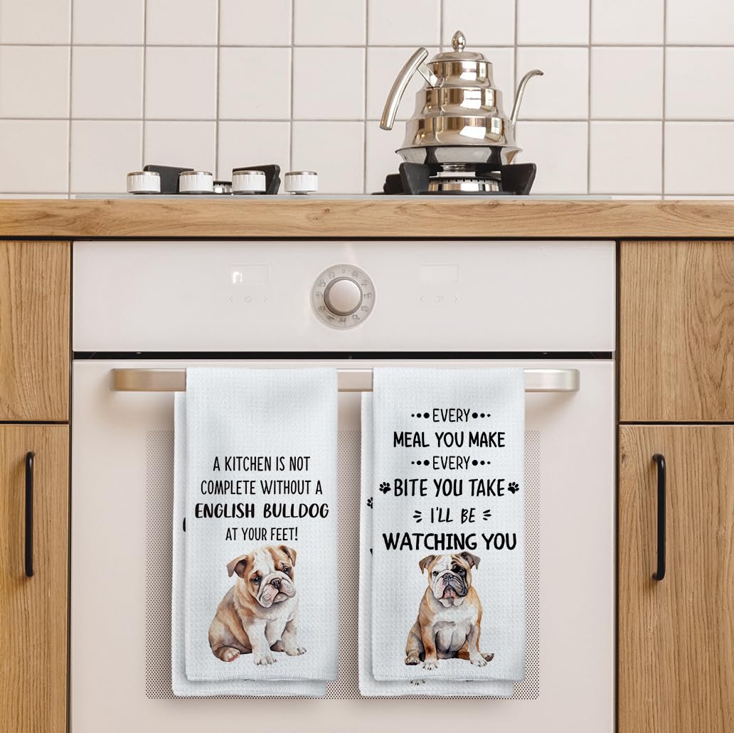 Tzhim English Bulldog Gifts Kitchen Towels Set Of 2, English Bulldog Gifts For Women, English Bulldog Hand Towels, English Bulld