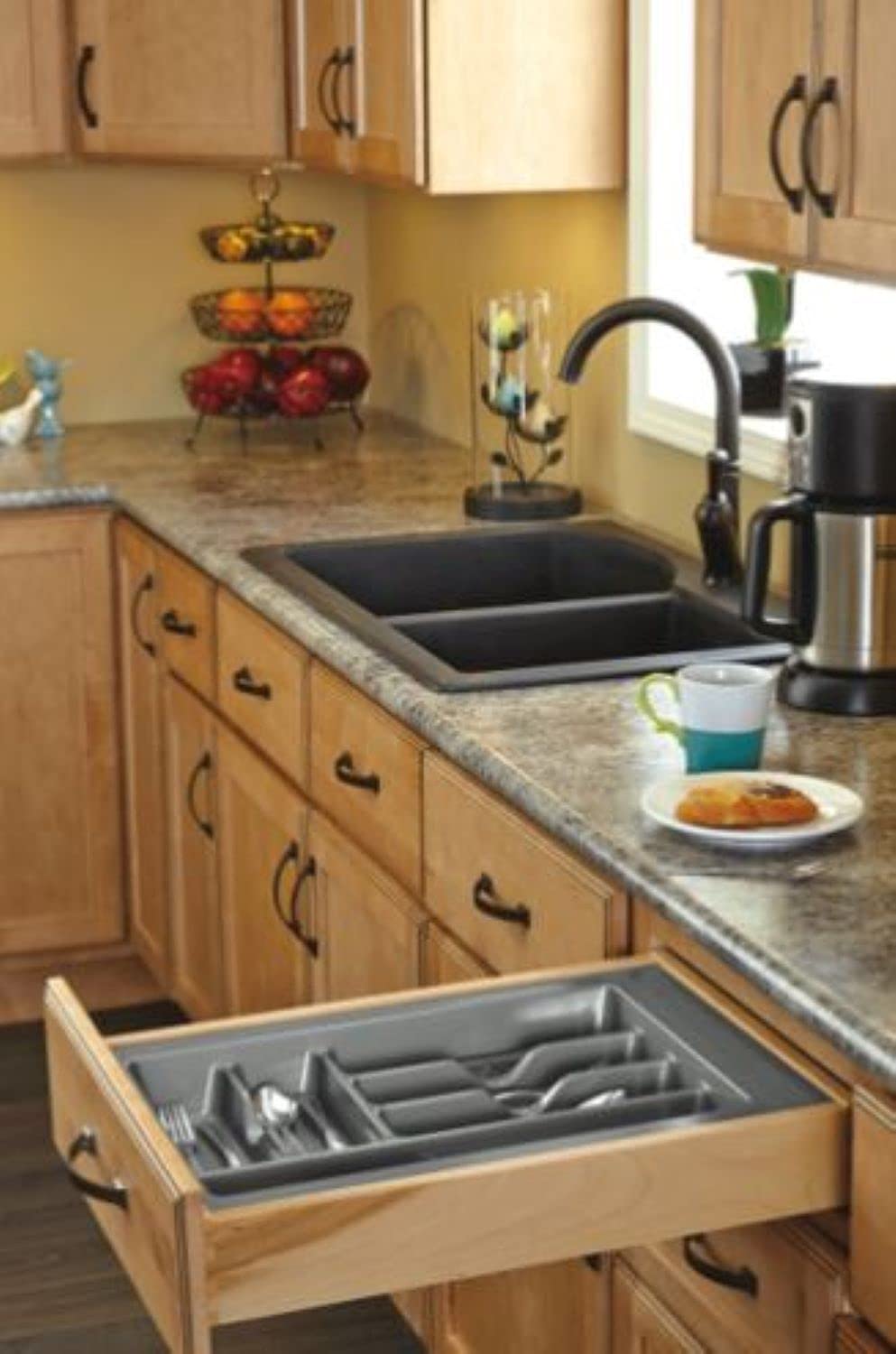 Rev-A-Shelf Gct-3S-52 Large Trim-To-Fit Glossy Plastic Cutlery 7 Compartment Tray Insert Utensil Organizer For Kitchen Cabinet D