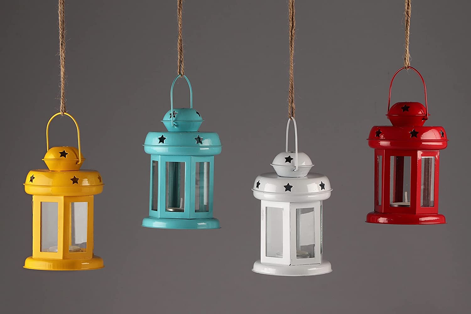 Decorate India Pack of 4 Lanterns Tealight Candle Holder Iron Tealight Holder Set (Multicolor, Pack of 4) Cast Iron Tealight Hol