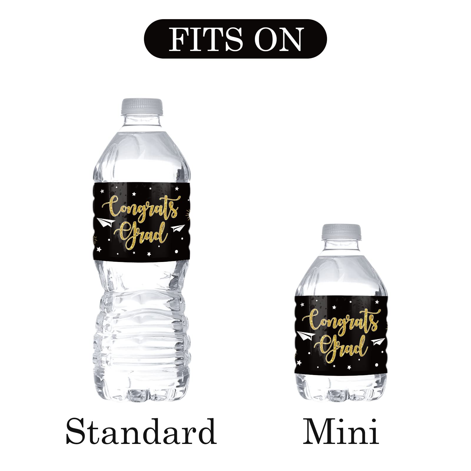 Monmon & Craft Black Grad Water Bottle Labels (Set Of 32) - Graduation Party Supplies