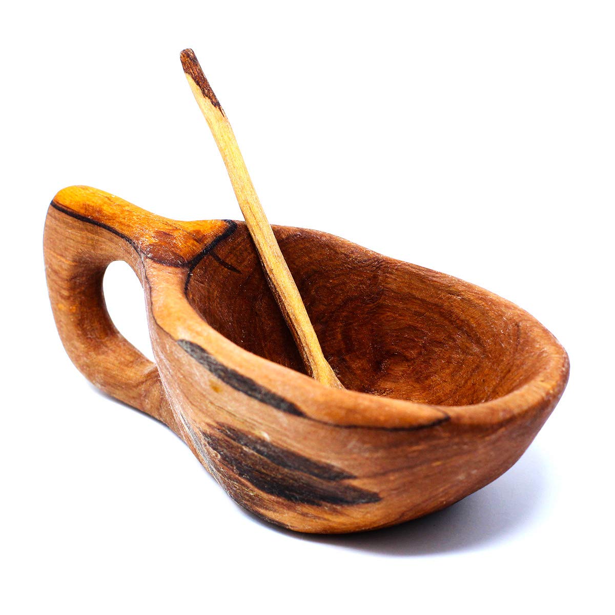 Global Crafts Reclaimed Olive Wood Salt And Spice Pot With Spoon - Kenya