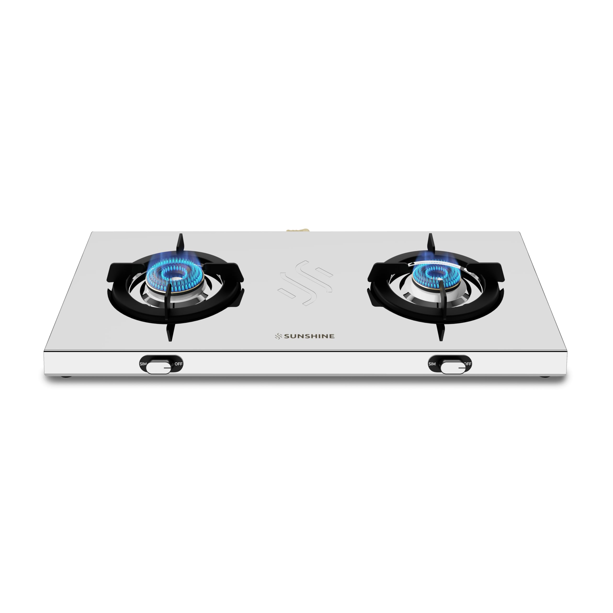 Sunshine Falcon 2 Burner | Ultra Slim 2 Burner Stainless Steel Gas Stove | Ergonomic Knob, Brass Burner, 5G Technology | Manual 