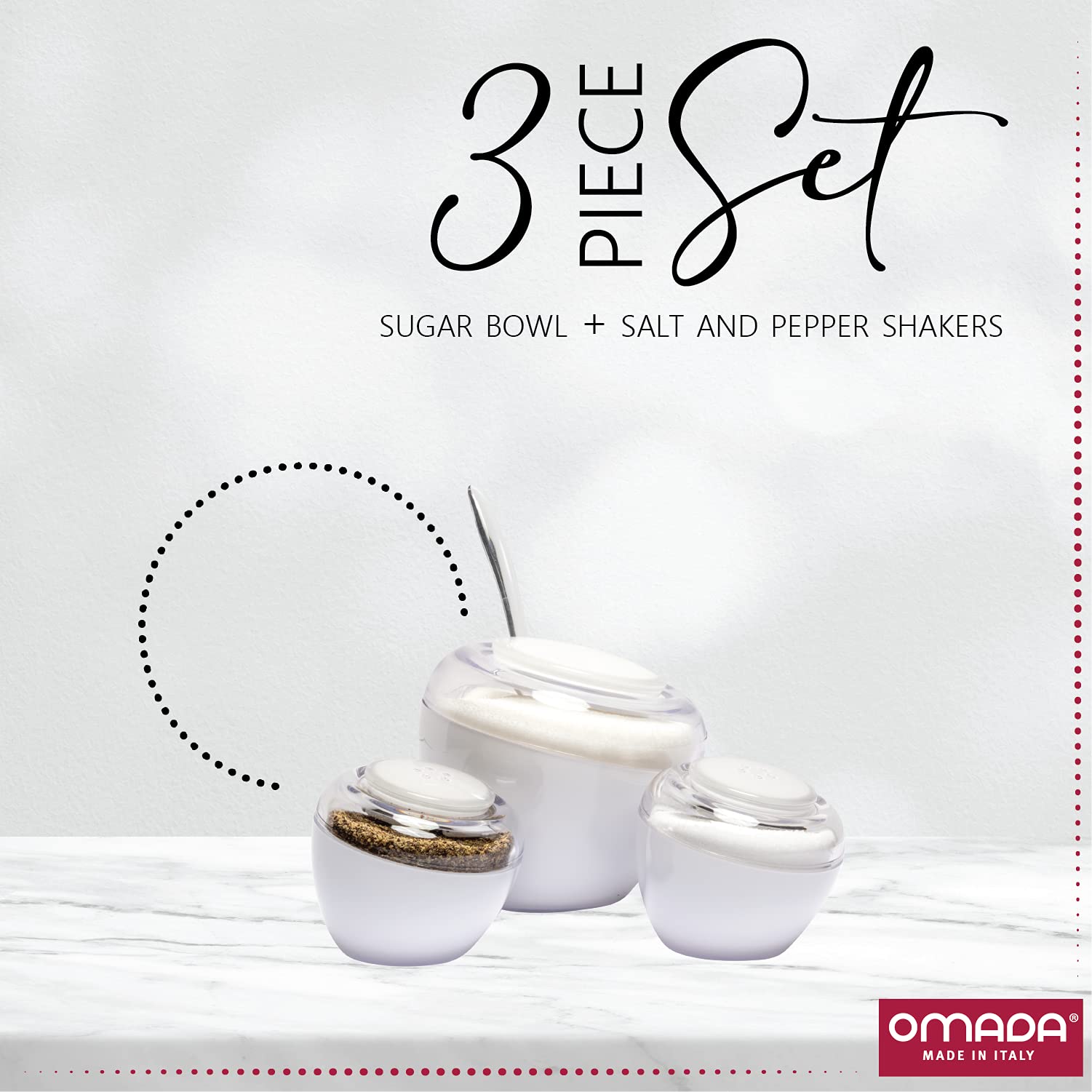 Omada Sugar Bowl + Salt/Pepper Shakers: Blue Acrylic Spice Dispenser And Sugar Bowl Set - Cute Kitchen And Table Accessories - E