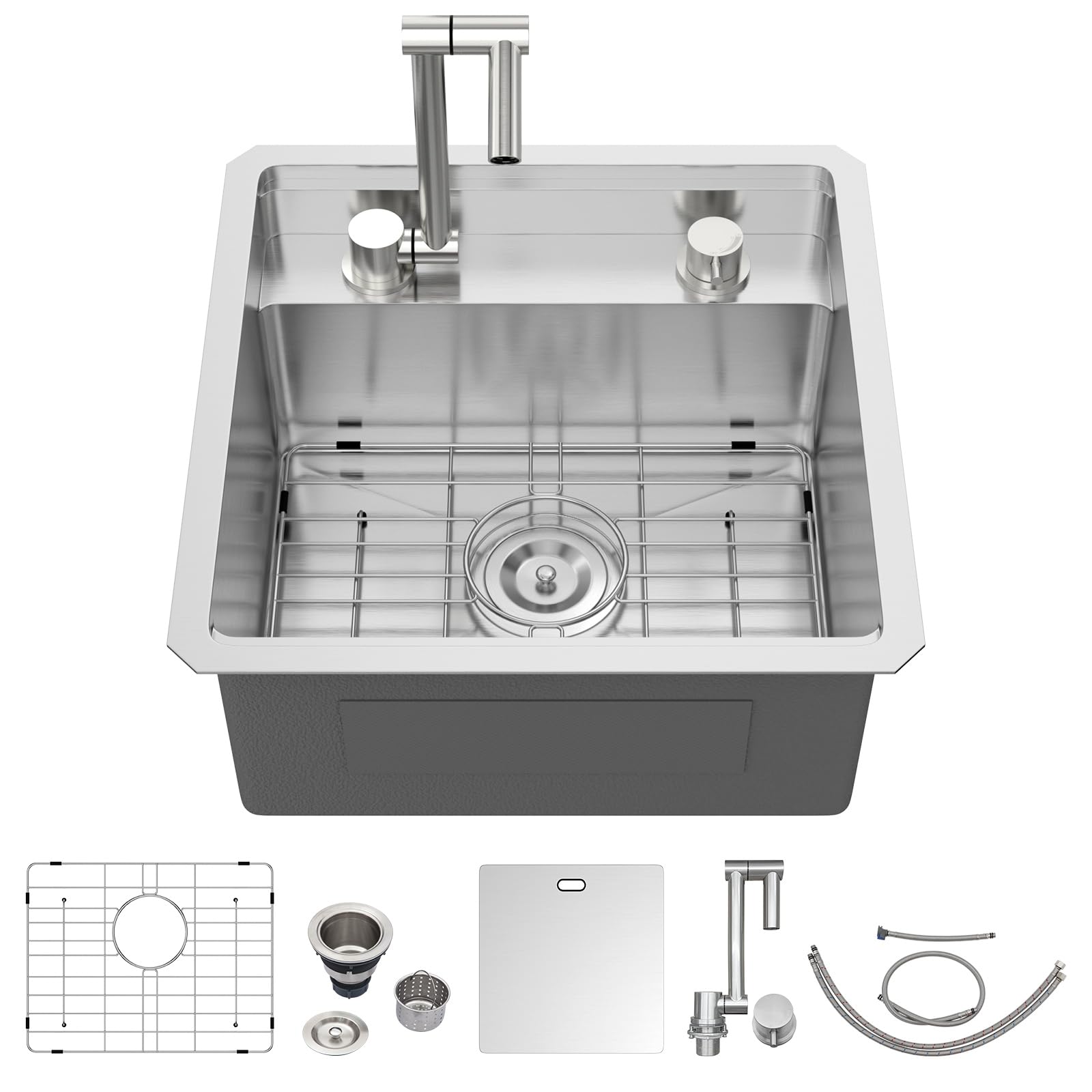 Couoko 18 x 18 Inch RV Sink Undermount Outdoor Sink Workstation 16 Gauge Stainless Steel Single Bowl Handmade Sinks Ledge Small 