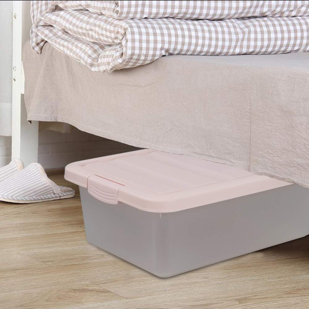 Wekioger Versatile Storage Organizer Plastic Bins With Lids, Pink, 14 Quart, Set Of 2