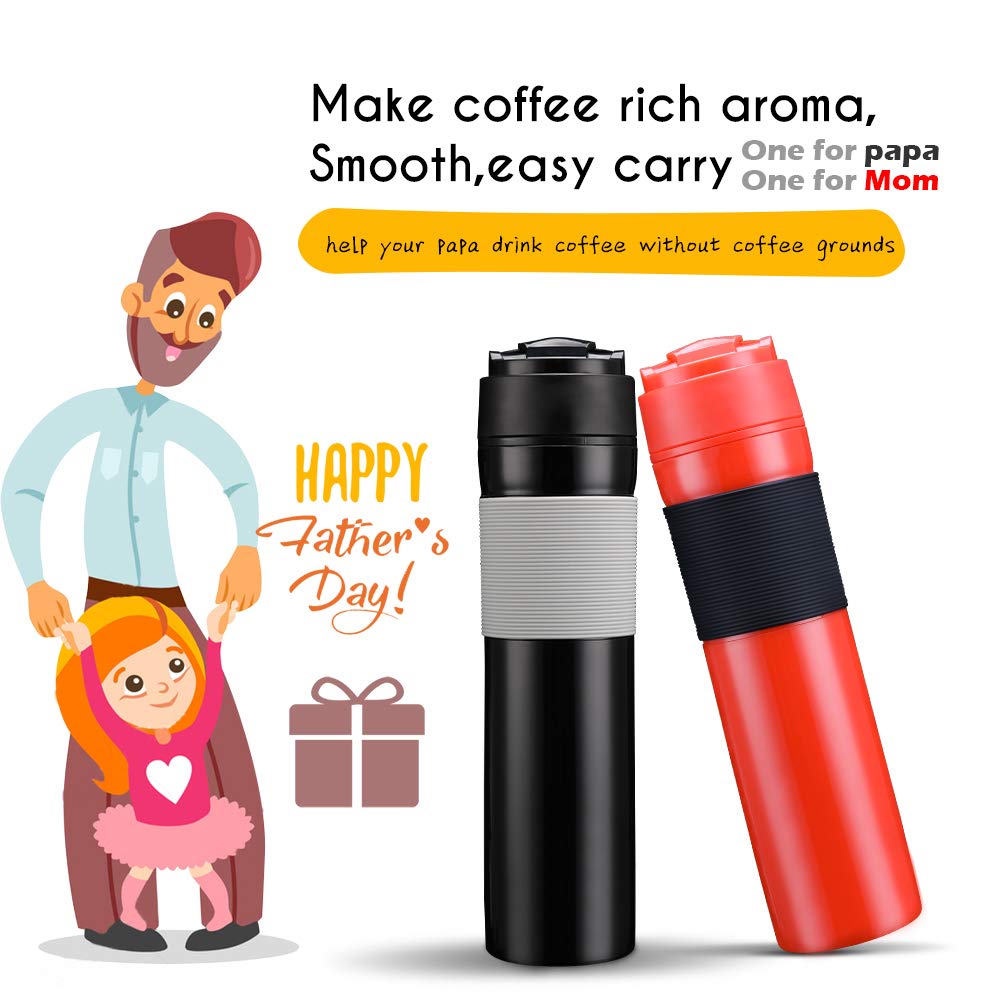 Brbhom Set Of 2 Portable Travel French Press Coffee Mug And Tea Black Red For Couple(Black/Red)