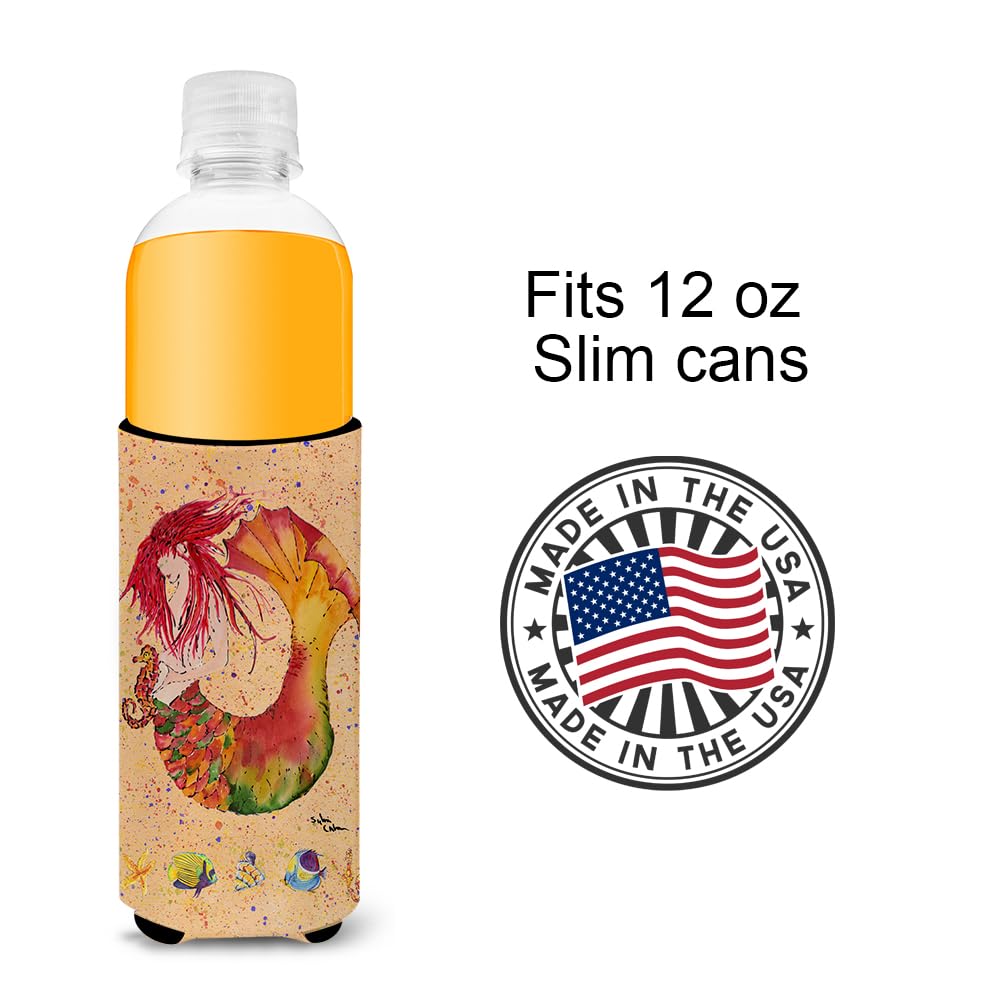 Red Headed Ginger Mermaid on Coral Ultra Beverage Insulators for slim cans 8339MUK